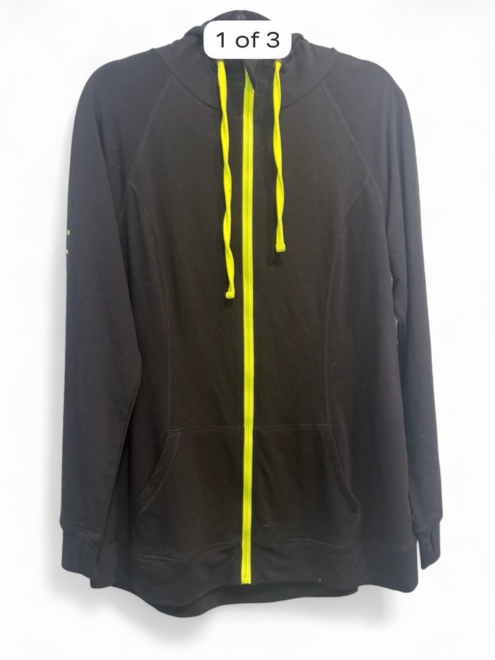 TORRID ACTIVE BLACK & YELLOW ZIP UP HOODIE W/NEON YELLOW ZIPPER & DRAWSTRINGS 2X